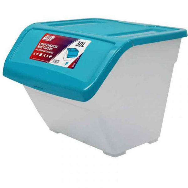 Plastic 30L Storage Box Recycle Hinged Lid  Boxes Stack-able Multi Use Bin 