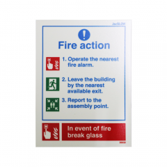 Glow in the Dark Fire Action Notice Sign - PVC - 200x150mm