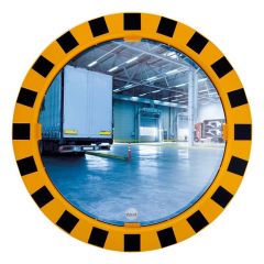 600mm Diameter P.A.S Yellow and Black Framed Industry and Workplace Mirror