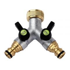 2 Way Manifold  with QR Adaptors - Plated Brass