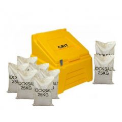 7 Cu Ft Heavy Duty Grit Bin with 8x 25 kg Bags of White Rock Salt