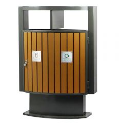 Ajax Wood-Effect Dual Litter & Recycling Bin - 78 Litre