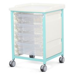 Steel Low Level Single Column Tray Trolley - 3 Small and 1 Deep Drawers